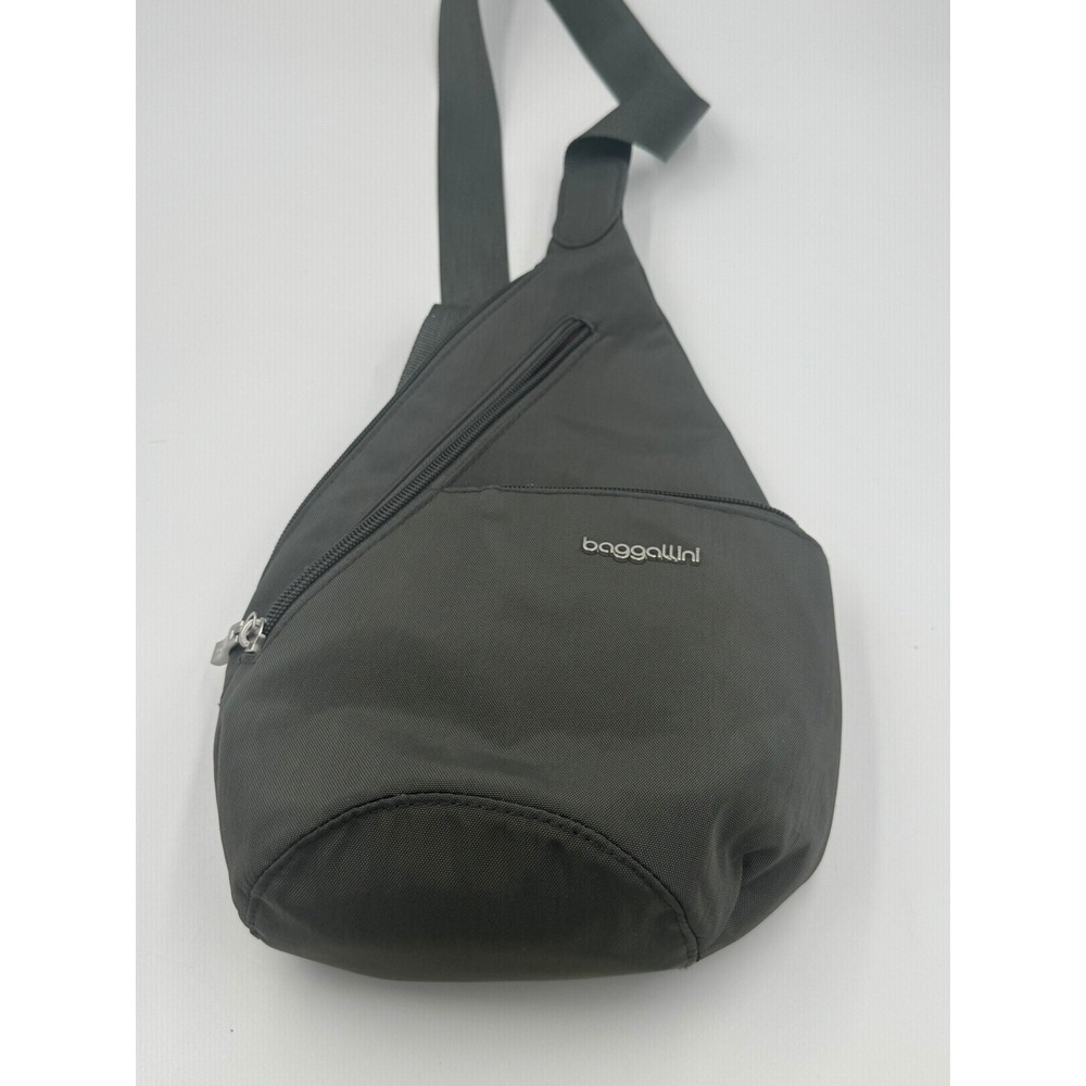 Baggallini Sling Backpack Charcoal Gray Nylon Purple Lining Crossbody Bag